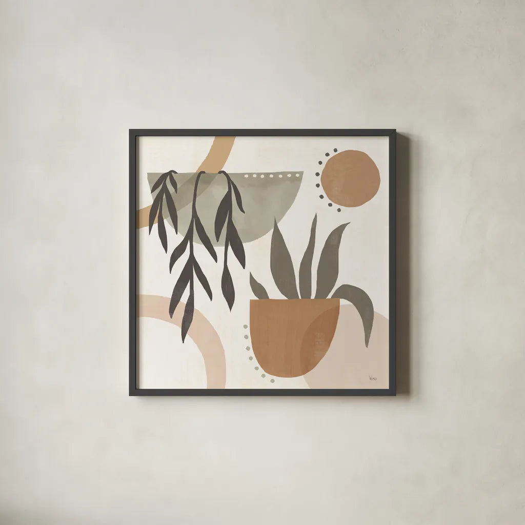 Botanical Form IV Neutral by Veronique Charron. Shown in a sleek black glass frame for a contemporary gallery look. Available as an archival giclee rolled canvas, fine art paper, or poster print. SKU 71446a.