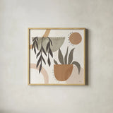 Botanical Form IV Neutral by Veronique Charron. Shown in a natural wood glass frame for a timeless modern aesthetic. Available as an archival giclee rolled canvas, fine art paper, or poster print. SKU 71446a.