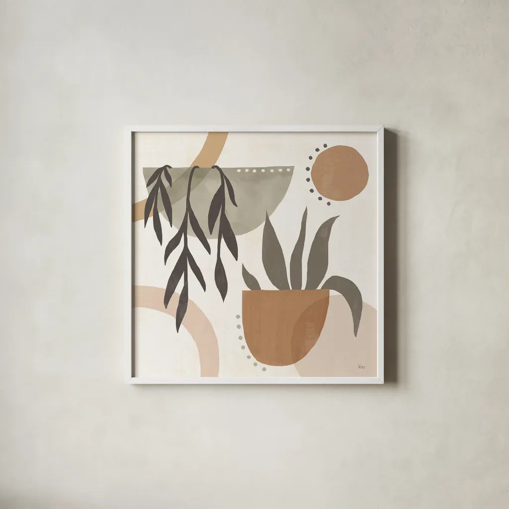 Botanical Form IV Neutral by Veronique Charron. Shown in a crisp white glass frame for a clean and minimalist style. Available as an archival giclee rolled canvas, fine art paper, or poster print. SKU 71446a.
