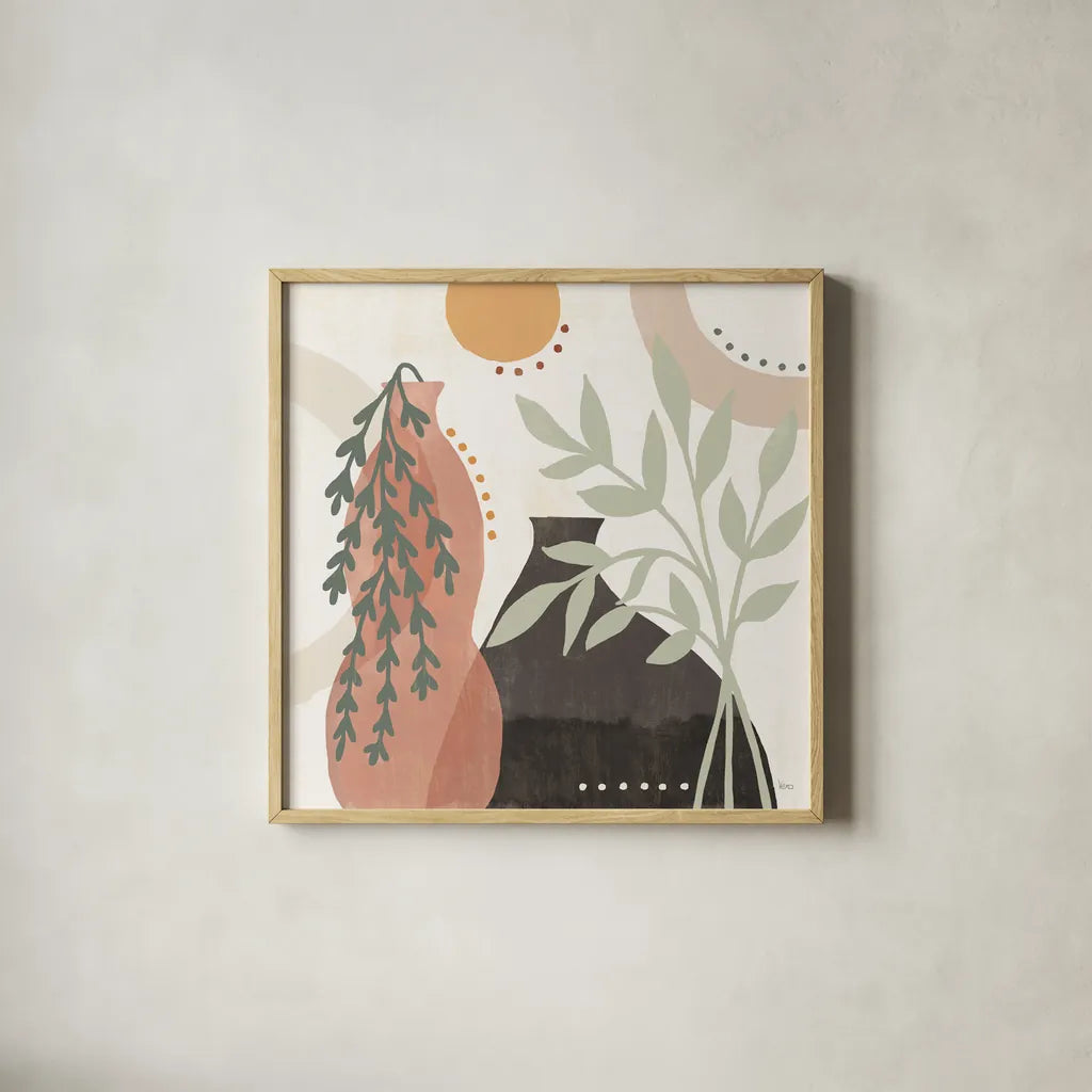 Botanical Form V by Veronique Charron. Shown in a natural wood glass frame for a timeless modern aesthetic. Available as an archival giclee rolled canvas, fine art paper, or poster print. SKU 69306a.