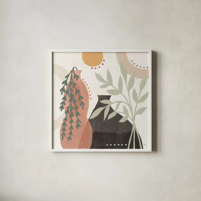 Botanical Form V by Veronique Charron. Shown in a crisp white glass frame for a clean and minimalist style. Available as an archival giclee rolled canvas, fine art paper, or poster print. SKU 69306a.