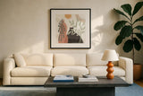 Botanical Form V by Veronique Charron. Displayed in a glass frame with matte in a clean modern living room. Available as an archival giclee rolled canvas, fine art paper, or poster print. SKU 69306a.