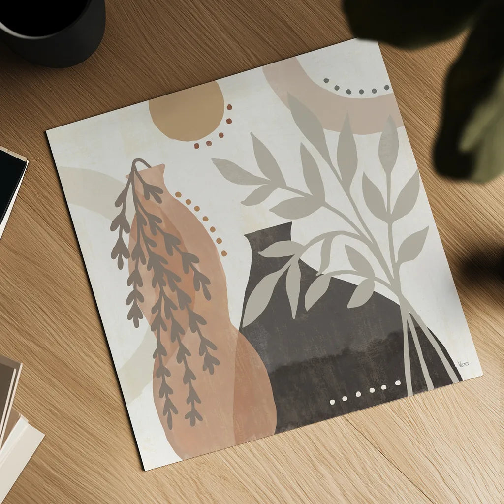 Botanical Form V Neutral by Veronique Charron. Shown as a detailed flat fine art print, highlighting archival giclee quality. Available as an archival giclee rolled canvas, fine art paper, or poster print. SKU 71447a.