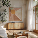 Botanical Form VI by Veronique Charron. Shown in a natural wood frame in a cozy modern living room. Available as an archival giclee rolled canvas, fine art paper, or poster print. SKU 69307a.