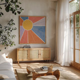 Botanical Form VI Bright by Veronique Charron. Shown in a natural wood frame in a cozy modern living room. Available as an archival giclee rolled canvas, fine art paper, or poster print. SKU 70944a.
