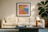 Botanical Form VI Bright by Veronique Charron. Displayed in a glass frame with matte in a clean modern living room. Available as an archival giclee rolled canvas, fine art paper, or poster print. SKU 70944a.