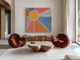 Botanical Form VI Bright by Veronique Charron. Shown as extra-large giant wall art in a modern living room. Available as an archival giclee rolled canvas, fine art paper, or poster print. SKU 70944a.