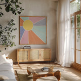 Botanical Form VI Pastel by Veronique Charron. Shown in a natural wood frame in a cozy modern living room. Available as an archival giclee rolled canvas, fine art paper, or poster print. SKU 84108a.