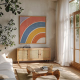Botanical Form VII Bright by Veronique Charron. Shown in a natural wood frame in a cozy modern living room. Available as an archival giclee rolled canvas, fine art paper, or poster print. SKU 70945a.