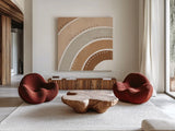 Botanical Form VII Neutral by Veronique Charron. Shown as extra-large giant wall art in a modern living room. Available as an archival giclee rolled canvas, fine art paper, or poster print. SKU 71449a.