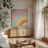 Botanical Form VII Pastel by Veronique Charron. Shown in a natural wood frame in a cozy modern living room. Available as an archival giclee rolled canvas, fine art paper, or poster print. SKU 84109a.