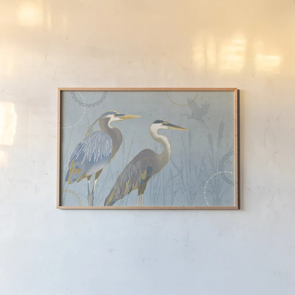 By the Shore I by Veronique Charron. shown as a paper print in a natural frame. Available as a archival giclee rolled canvas, fine art paper, or poster print. SKU 29970i.