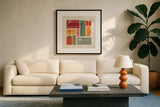 Chill and Cheer II by Veronique Charron. Displayed in a glass frame with matte in a clean modern living room. Available as an archival giclee rolled canvas, fine art paper, or poster print. SKU 102240a.