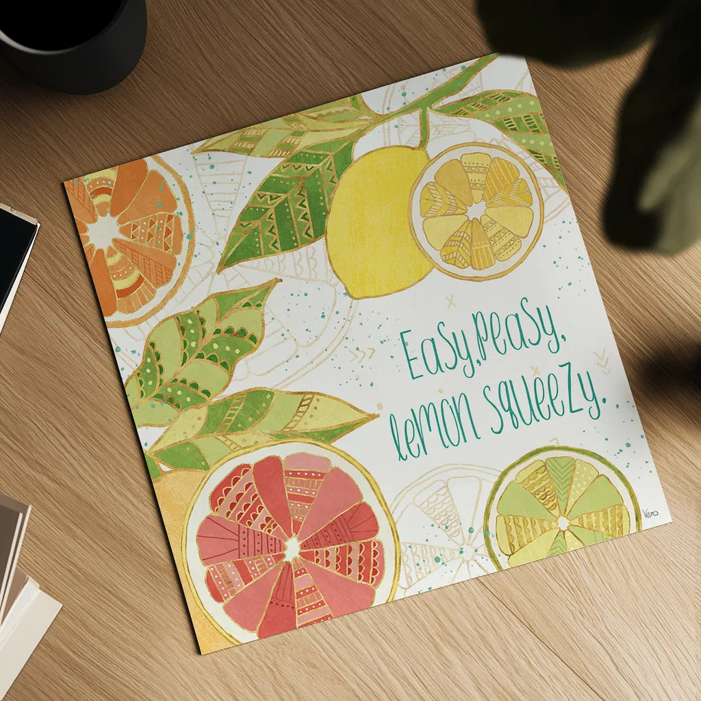 Citrus Splash III by Veronique Charron. Shown as a detailed flat fine art print, highlighting archival giclee quality. Available as an archival giclee rolled canvas, fine art paper, or poster print. SKU 37555a.