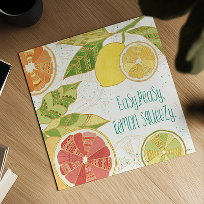 Citrus Splash III by Veronique Charron. Shown as a detailed flat fine art print, highlighting archival giclee quality. Available as an archival giclee rolled canvas, fine art paper, or poster print. SKU 37555a.