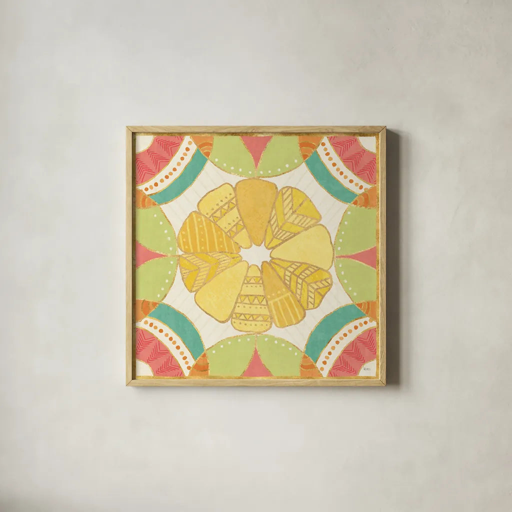 Citrus Splash IX by Veronique Charron. Shown in a natural wood glass frame for a timeless modern aesthetic. Available as an archival giclee rolled canvas, fine art paper, or poster print. SKU 37561a.