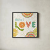 Citrus Splash V by Veronique Charron. Shown in a sleek black glass frame for a contemporary gallery look. Available as an archival giclee rolled canvas, fine art paper, or poster print. SKU 37557a.