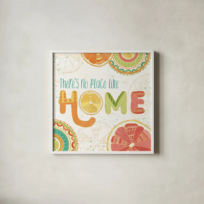 Citrus Splash VI by Veronique Charron. Shown in a crisp white glass frame for a clean and minimalist style. Available as an archival giclee rolled canvas, fine art paper, or poster print. SKU 37558a.