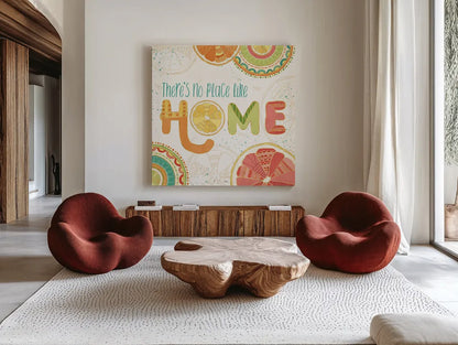 Citrus Splash VI by Veronique Charron. Shown as extra-large giant wall art in a modern living room. Available as an archival giclee rolled canvas, fine art paper, or poster print. SKU 37558a.