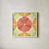 Citrus Splash VII by Veronique Charron. Shown in a crisp white glass frame for a clean and minimalist style. Available as an archival giclee rolled canvas, fine art paper, or poster print. SKU 37559a.