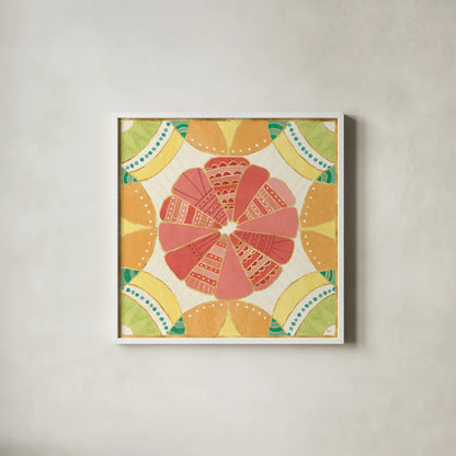 Citrus Splash VII by Veronique Charron. Shown in a crisp white glass frame for a clean and minimalist style. Available as an archival giclee rolled canvas, fine art paper, or poster print. SKU 37559a.