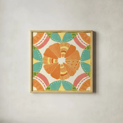 Citrus Splash X by Veronique Charron. Shown in a natural wood glass frame for a timeless modern aesthetic. Available as an archival giclee rolled canvas, fine art paper, or poster print. SKU 37562a.