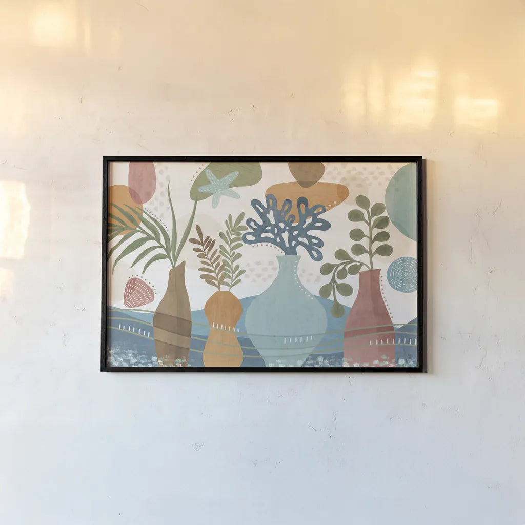 Coastal Creations I by Veronique Charron. shown as a paper print in a black flame. Available as a archival giclee rolled canvas, fine art paper, or poster print. SKU 71791i.