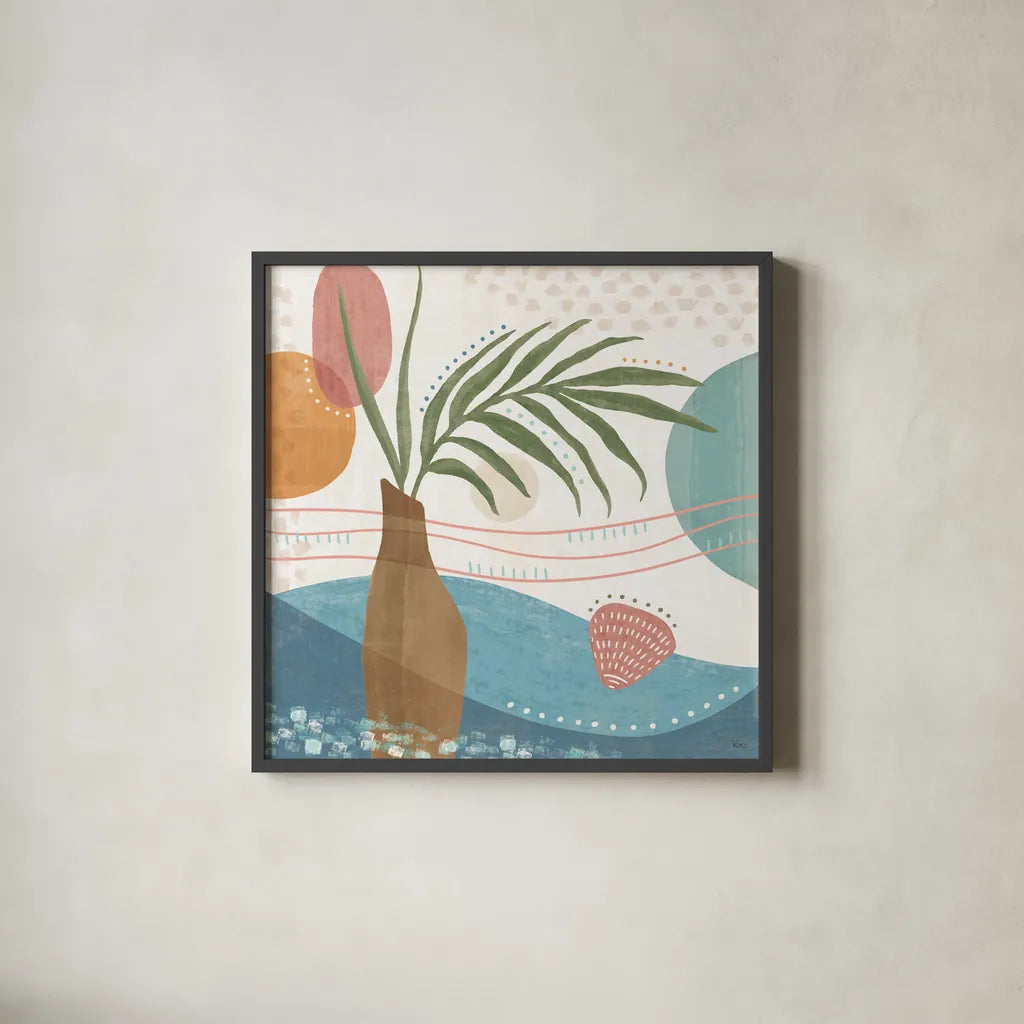 Coastal Creations II by Veronique Charron. Shown in a sleek black glass frame for a contemporary gallery look. Available as an archival giclee rolled canvas, fine art paper, or poster print. SKU 71792a.