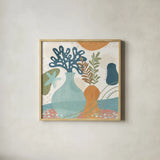 Coastal Creations III by Veronique Charron. Shown in a natural wood glass frame for a timeless modern aesthetic. Available as an archival giclee rolled canvas, fine art paper, or poster print. SKU 71793a.