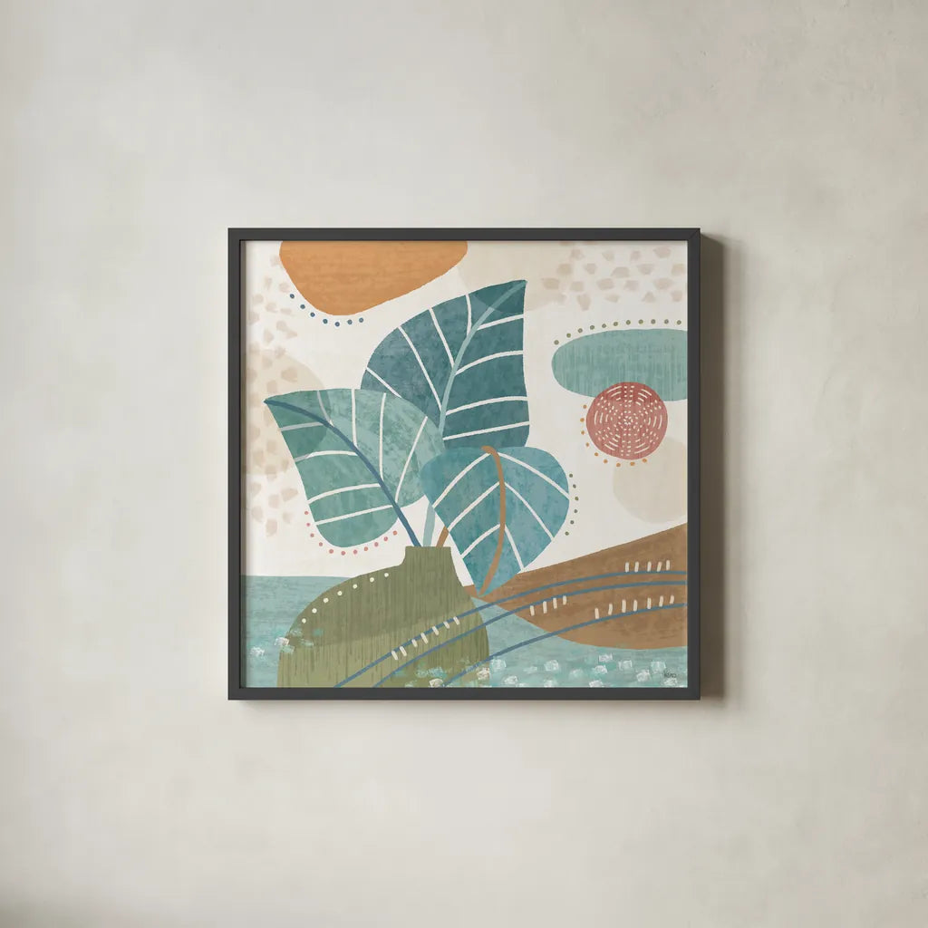 Coastal Creations V by Veronique Charron. Shown in a sleek black glass frame for a contemporary gallery look. Available as an archival giclee rolled canvas, fine art paper, or poster print. SKU 71795a.