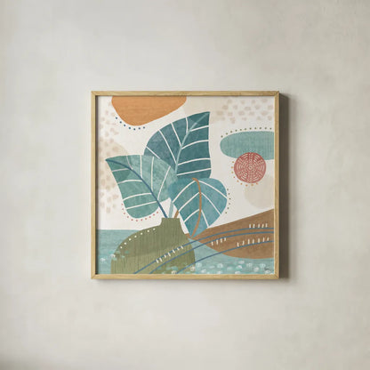 Coastal Creations V by Veronique Charron. Shown in a natural wood glass frame for a timeless modern aesthetic. Available as an archival giclee rolled canvas, fine art paper, or poster print. SKU 71795a.