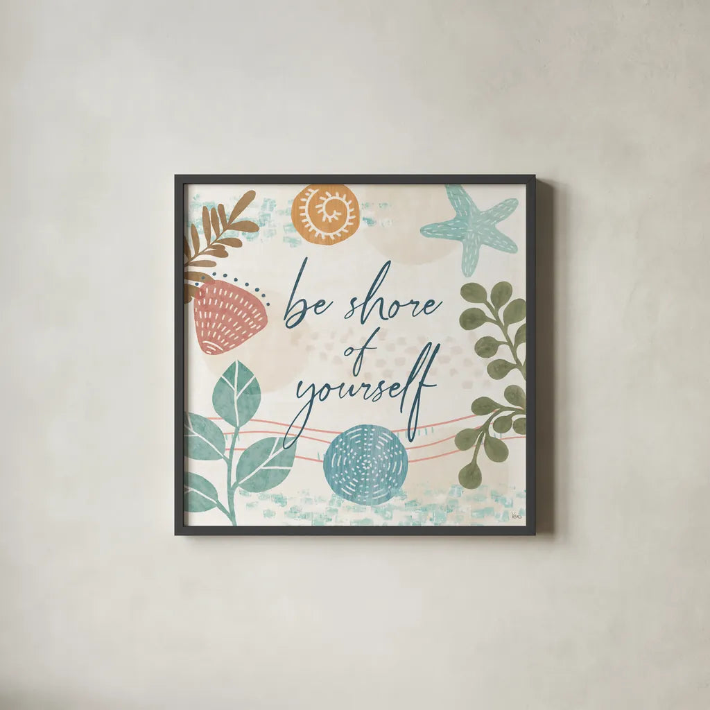 Coastal Creations VI by Veronique Charron. Shown in a sleek black glass frame for a contemporary gallery look. Available as an archival giclee rolled canvas, fine art paper, or poster print. SKU 71796a.