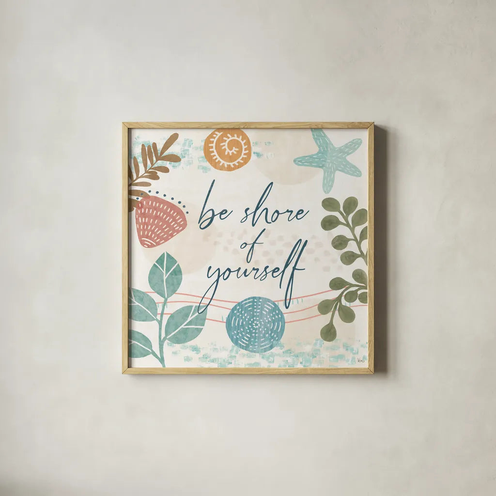 Coastal Creations VI by Veronique Charron. Shown in a natural wood glass frame for a timeless modern aesthetic. Available as an archival giclee rolled canvas, fine art paper, or poster print. SKU 71796a.