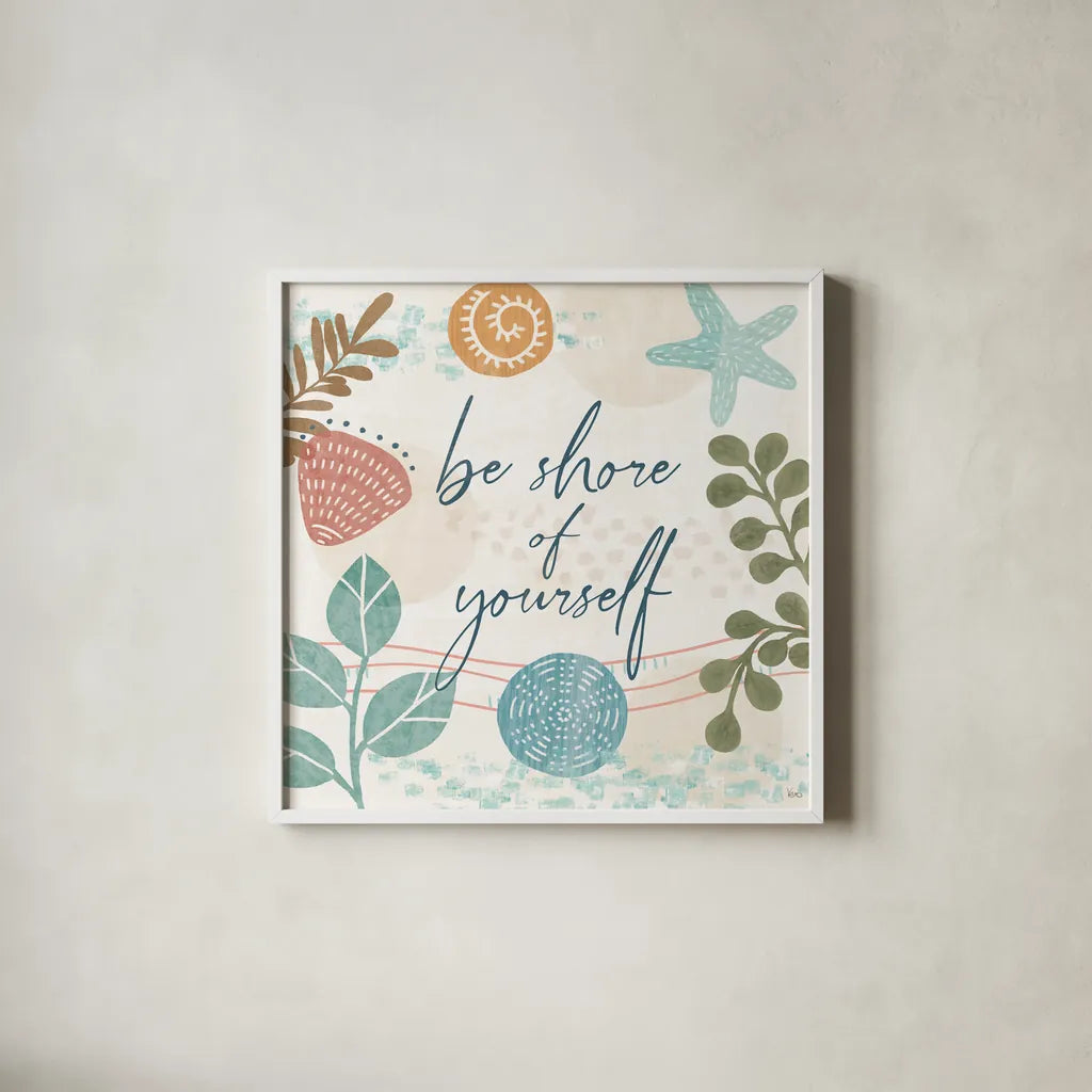 Coastal Creations VI by Veronique Charron. Shown in a crisp white glass frame for a clean and minimalist style. Available as an archival giclee rolled canvas, fine art paper, or poster print. SKU 71796a.