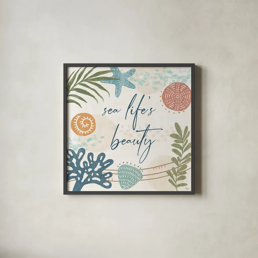 Coastal Creations VII by Veronique Charron. Shown in a sleek black glass frame for a contemporary gallery look. Available as an archival giclee rolled canvas, fine art paper, or poster print. SKU 71797a.