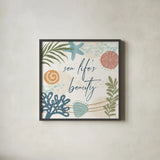 Coastal Creations VII by Veronique Charron. Shown in a sleek black glass frame for a contemporary gallery look. Available as an archival giclee rolled canvas, fine art paper, or poster print. SKU 71797a.