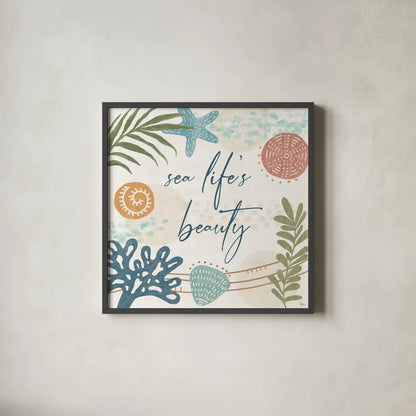 Coastal Creations VII by Veronique Charron. Shown in a sleek black glass frame for a contemporary gallery look. Available as an archival giclee rolled canvas, fine art paper, or poster print. SKU 71797a.