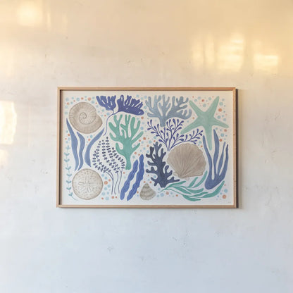 Coastal Currents I by Veronique Charron. shown as a paper print in a natural frame. Available as a archival giclee rolled canvas, fine art paper, or poster print. SKU 91763i.