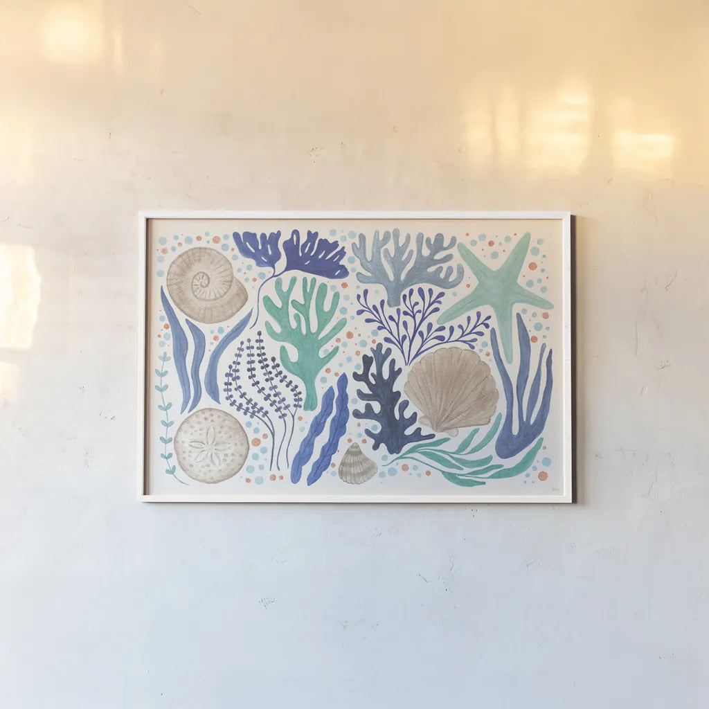 Coastal Currents I by Veronique Charron. shown as a paper print in a white frame. Available as a archival giclee rolled canvas, fine art paper, or poster print. SKU 91763i.