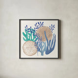 Coastal Currents VI by Veronique Charron. Shown in a sleek black glass frame for a contemporary gallery look. Available as an archival giclee rolled canvas, fine art paper, or poster print. SKU 91768a.