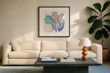 Coastal Currents VI by Veronique Charron. Displayed in a glass frame with matte in a clean modern living room. Available as an archival giclee rolled canvas, fine art paper, or poster print. SKU 91768a.