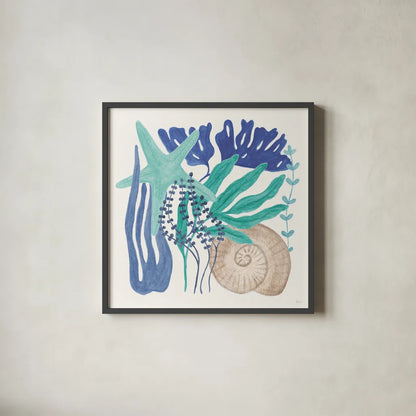 Coastal Currents VII by Veronique Charron. Shown in a sleek black glass frame for a contemporary gallery look. Available as an archival giclee rolled canvas, fine art paper, or poster print. SKU 91769a.