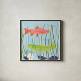 Coastal Vibes II by Veronique Charron. Shown in a sleek black glass frame for a contemporary gallery look. Available as an archival giclee rolled canvas, fine art paper, or poster print. SKU 79116a.