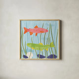 Coastal Vibes II by Veronique Charron. Shown in a natural wood glass frame for a timeless modern aesthetic. Available as an archival giclee rolled canvas, fine art paper, or poster print. SKU 79116a.