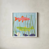 Coastal Vibes II by Veronique Charron. Shown in a crisp white glass frame for a clean and minimalist style. Available as an archival giclee rolled canvas, fine art paper, or poster print. SKU 79116a.