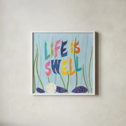 Coastal Vibes IV by Veronique Charron. Shown in a crisp white glass frame for a clean and minimalist style. Available as an archival giclee rolled canvas, fine art paper, or poster print. SKU 79118a.