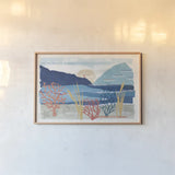 Coastal View I by Veronique Charron. shown as a paper print in a natural frame. Available as a archival giclee rolled canvas, fine art paper, or poster print. SKU 64976i.