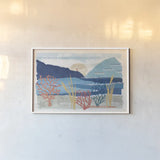 Coastal View I by Veronique Charron. shown as a paper print in a white frame. Available as a archival giclee rolled canvas, fine art paper, or poster print. SKU 64976i.