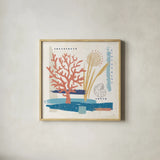 Coastal View II by Veronique Charron. Shown in a natural wood glass frame for a timeless modern aesthetic. Available as an archival giclee rolled canvas, fine art paper, or poster print. SKU 64977a.