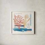 Coastal View II by Veronique Charron. Shown in a crisp white glass frame for a clean and minimalist style. Available as an archival giclee rolled canvas, fine art paper, or poster print. SKU 64977a.